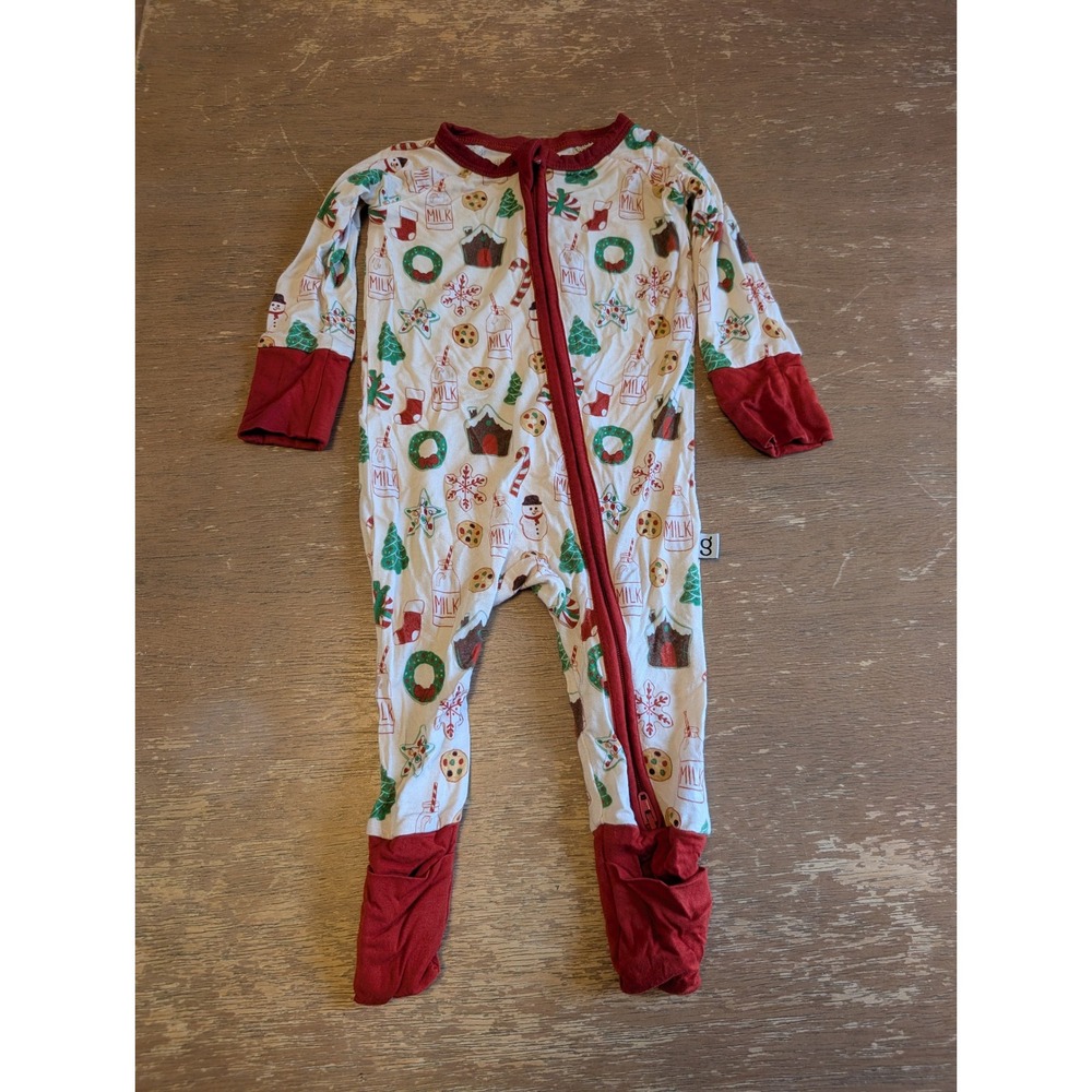 Goosies Bamboo Christmas Holiday Milk and Cookies Footie Sleeper 0-3 Months